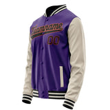 Custom Purple Cream Solid Color Varsity Letterman Jacket JA02240617KZ374