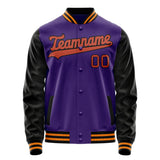 Custom Purple Black Solid Color Varsity Letterman Jacket JA02240617KZ375