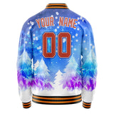 Custom Purple Orange 3D Pattern Watercolor Winter Landscape Varsity Letterman Jacket JA02240617KZ377