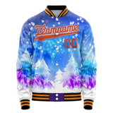 Custom Purple Orange 3D Pattern Watercolor Winter Landscape Varsity Letterman Jacket JA02240617KZ377