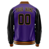 Custom Purple Black Solid Color Varsity Letterman Jacket JA02240617KZ380