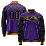 Custom Purple Black Solid Color Varsity Letterman Jacket