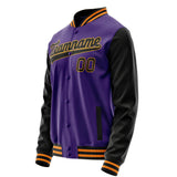 Custom Purple Black Solid Color Varsity Letterman Jacket JA02240617KZ380