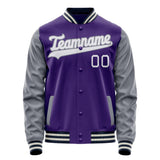 Custom Purple Gray Solid Color Varsity Letterman Jacket JA02240617KZ381