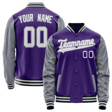 Custom Purple Gray Solid Color Varsity Letterman Jacket JA02240617KZ381