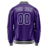 Custom Purple White Solid Color Varsity Letterman Jacket JA02240617KZ382