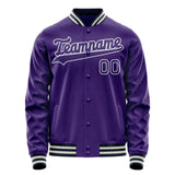 Custom Purple White Solid Color Varsity Letterman Jacket JA02240617KZ382