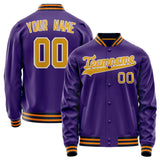 Custom Purple Gold Solid Color Varsity Letterman Jacket