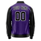 Custom Purple Black Solid Color Varsity Letterman Jacket JA02240617KZ384