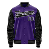 Custom Purple Black Solid Color Varsity Letterman Jacket JA02240617KZ384