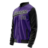 Custom Purple Black Solid Color Varsity Letterman Jacket JA02240617KZ384