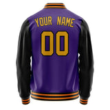 Custom Purple Black Solid Color Varsity Letterman Jacket JA02240617KZ385