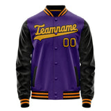 Custom Purple Black Solid Color Varsity Letterman Jacket JA02240617KZ385