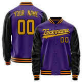 Custom Purple Black Solid Color Varsity Letterman Jacket JA02240617KZ385