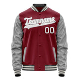 Custom Crimson Gray Solid Color Varsity Letterman Jacket JA02240617KZ511