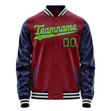 Custom Crimson Navy Solid Color Varsity Letterman Jacket JA02240617KZ517