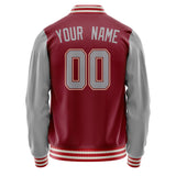 Custom Crimson Gray Solid Color Varsity Letterman Jacket JA02240617KZ518