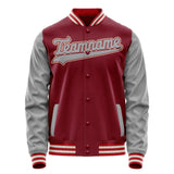 Custom Crimson Gray Solid Color Varsity Letterman Jacket JA02240617KZ518