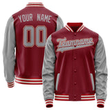 Custom Crimson Gray Solid Color Varsity Letterman Jacket