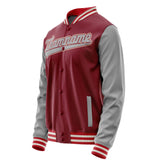 Custom Crimson Gray Solid Color Varsity Letterman Jacket JA02240617KZ518