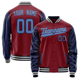 Custom Crimson Navy Solid Color Varsity Letterman Jacket JA02240617KZ519