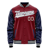 Custom Crimson Navy Solid Color Varsity Letterman Jacket JA02240617KZ523