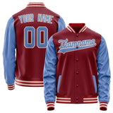 Custom Crimson Light-Blue Solid Color Varsity Letterman Jacket JA02240617KZ528