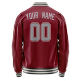 Custom Crimson Gray Solid Color Varsity Letterman Jacket JA02240617KZ529