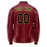 Custom Crimson Black Solid Color Varsity Letterman Jacket JA02240617KZ530