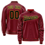 Custom Crimson Black Solid Color Varsity Letterman Jacket