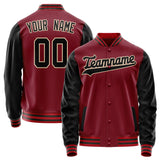 Custom Crimson Black Solid Color Varsity Letterman Jacket JA02240617KZ531