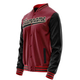 Custom Crimson Black Solid Color Varsity Letterman Jacket JA02240617KZ531