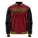 Custom Crimson Black Solid Color Varsity Letterman Jacket JA02240617KZ532