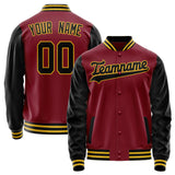 Custom Crimson Black Solid Color Varsity Letterman Jacket