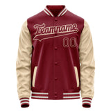 Custom Crimson Cream Solid Color Varsity Letterman Jacket JA02240617KZ535