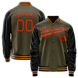 Custom Olive Orange Solid Color Varsity Letterman Jacket