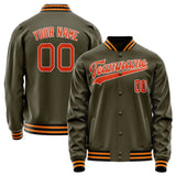 Custom Olive Orange Solid Color Varsity Letterman Jacket