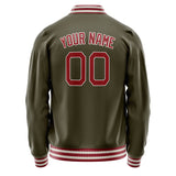 Custom Olive Red Solid Color Varsity Letterman Jacket JA02240617LH303