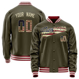 Custom Olive Cream Vintage Usa Flag Varsity Letterman Jacket