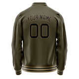 Custom Olive Black Solid Color Varsity Letterman Jacket JA02240617LH307