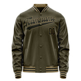 Custom Olive Black Solid Color Varsity Letterman Jacket JA02240617LH307