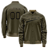 Custom Olive Black Solid Color Varsity Letterman Jacket