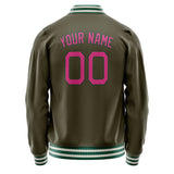 Custom Olive Pink Solid Color Varsity Letterman Jacket JA02240617LH308