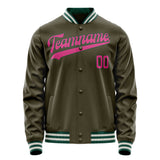 Custom Olive Pink Solid Color Varsity Letterman Jacket JA02240617LH308