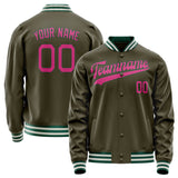 Custom Olive Pink Solid Color Varsity Letterman Jacket