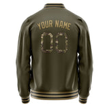 Custom Olive Camo Solid Color Varsity Letterman Jacket JA02240617LH309