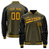 Custom Olive Black Solid Color Varsity Letterman Jacket