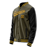 Custom Olive Black Solid Color Varsity Letterman Jacket JA02240617LH310