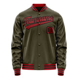 Custom Olive Red Solid Color Varsity Letterman Jacket JA02240617LH311