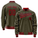 Custom Olive Red Solid Color Varsity Letterman Jacket